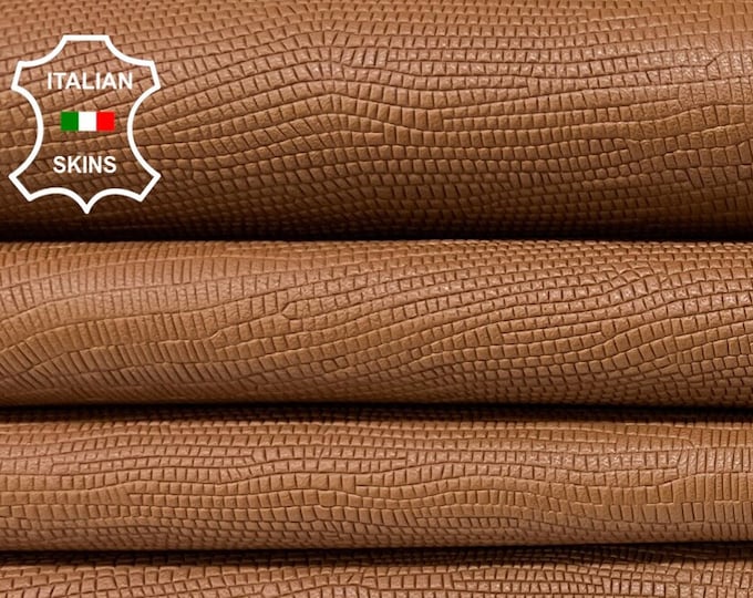 BROWN Tejus Reptile Textured Embossed Print On Vegetable Tan Thick Italian Lambskin Sheep Leather pack 2 hides total 16+sqf 1.1mm #B8775