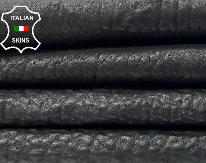 WASHED BLACK BUBBLY Grainy Antiqued Vegetable Tan Thick Italian Lambskin Lamb Sheep Leather pack 2 hides skins total 10sqf 1.6mm #C303