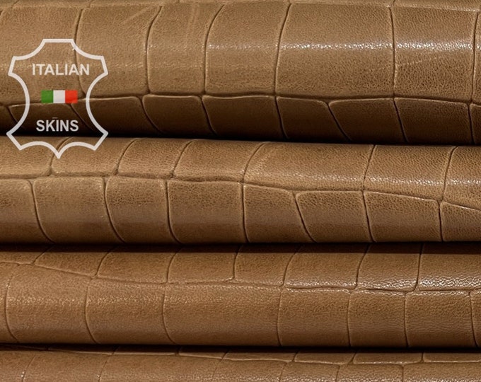 BROWN ANTIQUED CROCODILE Textured Embossed Print On Vegetable Tan Soft Italian Lambskin Sheep Leather pack 2 hides total 12sqf 1.0mm #B7581