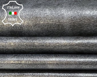 METALLIC GUNMETAL LEOPARD Print On Vintage Look Soft Italian Lambskin Lamb Sheep Leather pack 3 hides skins total 18sqf 0.7mm #B5603