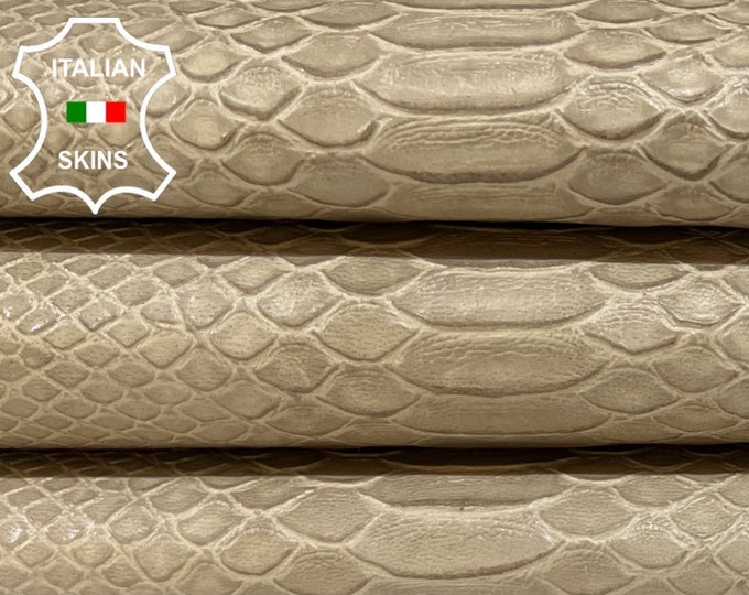 BEIGE SNAKE TEXTURED Embossed On Strong Italian Calfskin Calf Cow Leather hides hide skin skins 8sqf 0.8mm #B4506