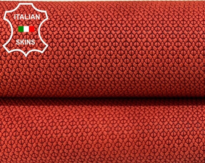 BRIC RED TEXTURED Embossed Print On Natural Vegetable Tan Italian Calfskin Calf Cow Leather hide hides skin skins 7sqf 1.0mm #B5844