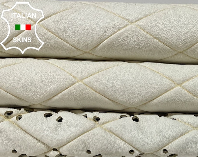 WHITE TEXTURED EMBOSSED Italian Lambskin Lamb Sheep Leather hides hide skin skins 5sqf 0.8mm #B1365