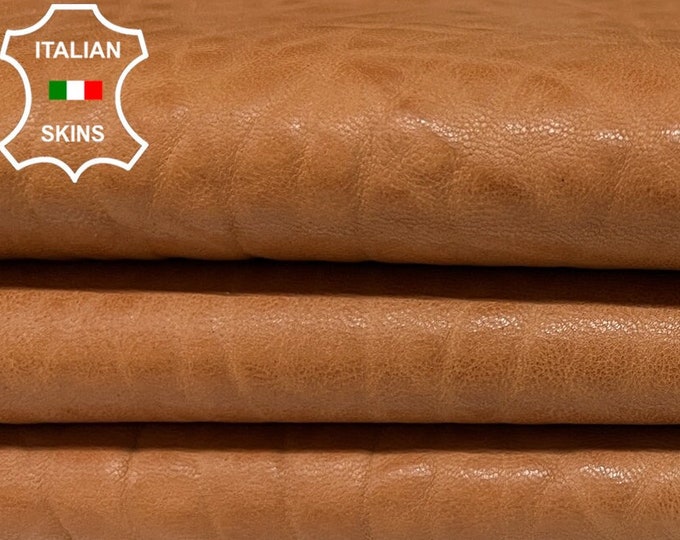 NATURAL TAN BROWN Bubbly Vegetable Tanned Thick Soft Italian Lambskin Lamb Sheep leather hide hides skin skins 6sqf 1.5mm #B6386