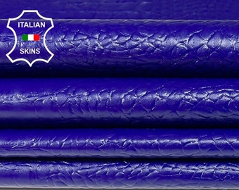BLUE INDIGO CROCODILE Alligator Embossed Textured on Italian Goatskin Goat leather hides pack 2 skins total 12+sqf 1.0mm #A9559