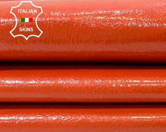 ORANGE PATENT CRINKLE Shiny Strong Italian Goat leather pack 2 skins total 7sqf 0.7mm #B9995