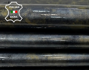 PATENT GREY & BRONZE Distressed Shiny Wet Look Glossy Strong Italian Goatskin Goat leather pack 4 hides skins total 10sqf 1.0mm #B9840
