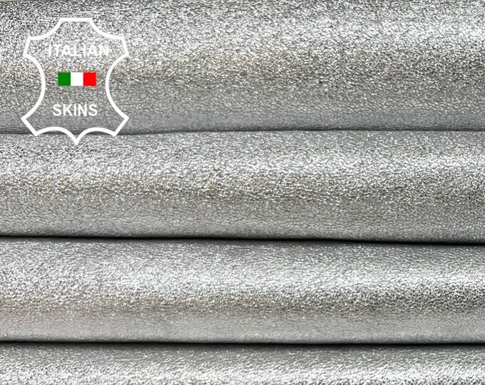 METALLIC SILVER WASHED Rough Thick Soft Italian Goatskin Goat Leather pack 2 hides skins total 10sqf 1.1mm #B4301