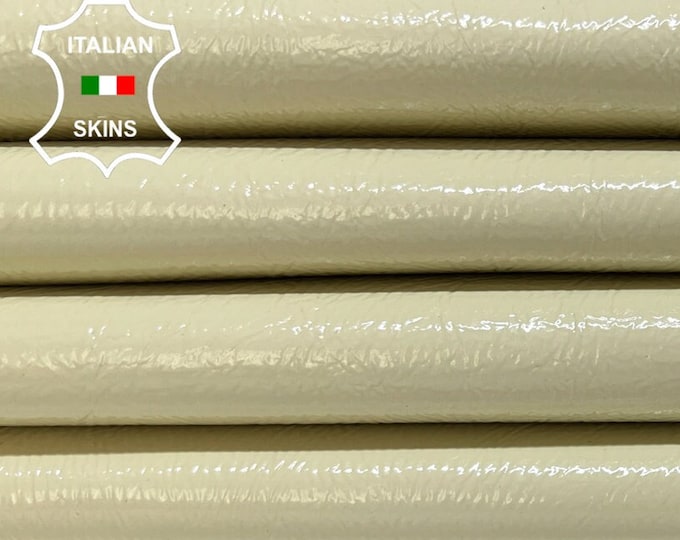 PATENT IVORY CRINKLED On Black Thick Italian Lambskin Lamb Sheep Leather pack 2 hides skins total 13sqf 1.2mm #B6428