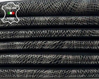 METALLIC PEWTER Eyes Attraction Net Print On Black Soft Italian Goatskin Goat Leather pack 2 hides skins total 10+sqf 0.8mm #C988