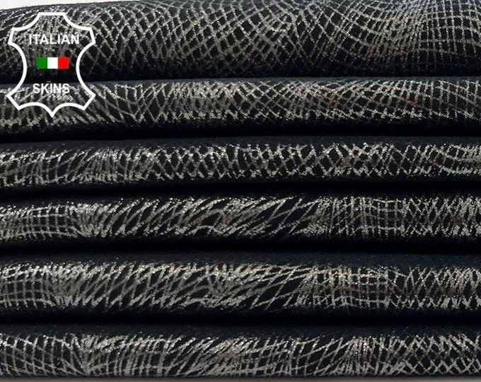 METALLIC PEWTER Eyes Attraction Net Print On Black Soft Italian Goatskin Goat Leather pack 2 hides skins total 10+sqf 0.8mm #C988
