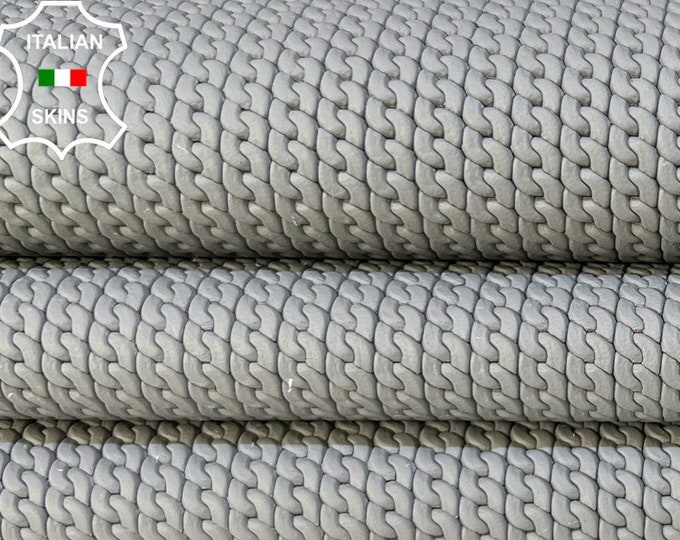 GREY CHAIN Textured Embossed Print On Thick Soft Italian Goatskin Goat Leather hide hides skin skins 7sqf 1.1mm #B8832