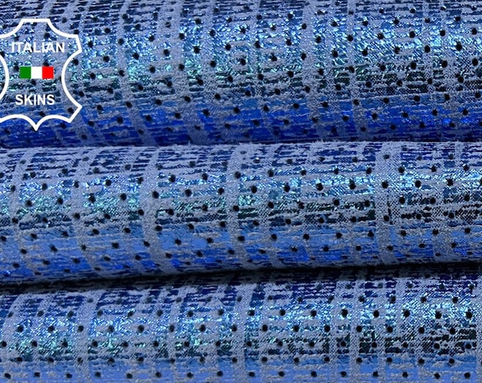 METALLIC BLUE PRINT On Pinholes Perforated Vintage Look Soft Italian Goatskin Goat Leather hide hide skin skins 5sqf 1.0mm #B9516