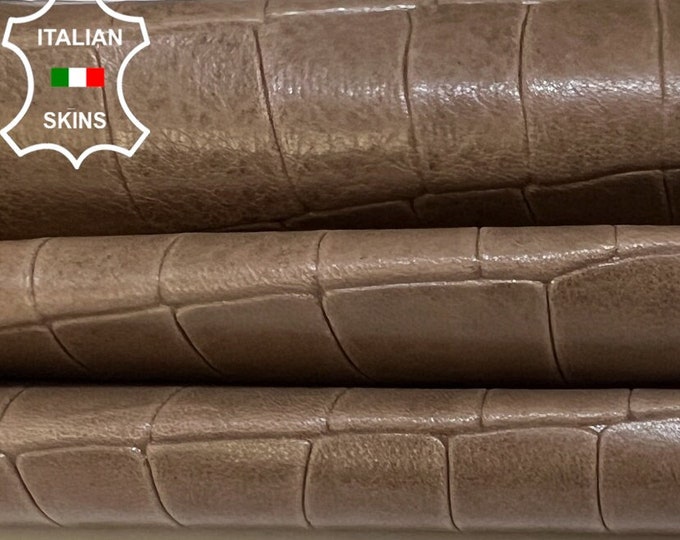 WALNUT BROWN CROCODILE Textured Embossed Print On Vegetable Tan Thin Soft Italian Calfskin Calf Cow Leather hides skins 4+sqf 0.6mm #B5722