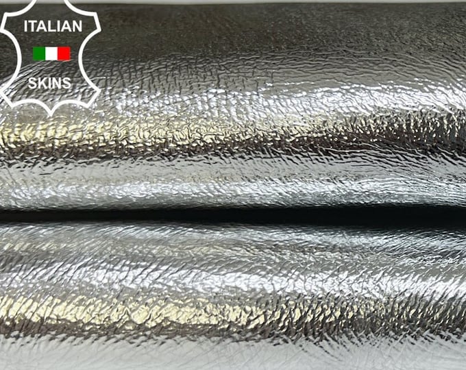 METALLIC SILVER CRINKLED Italian Goatskin Goat Leather hide hides skin skins 4sqf 1.0mm #B6577