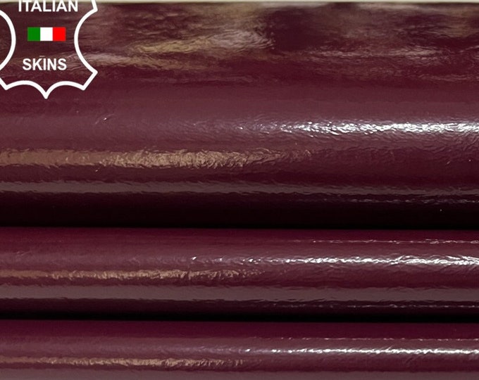 PATENT PLUM  CRINKLED Shiny Soft Italian Lambskin Lamb Sheep Leather hide hides skin skins 6sqf 0.7mm #B4779