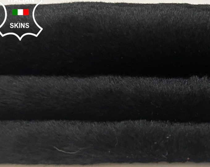 BLACK Short Hair On Soft Goatskin shearling fur hairy Goat Italian leather hide hides skin skins 17"x20"  #B6746