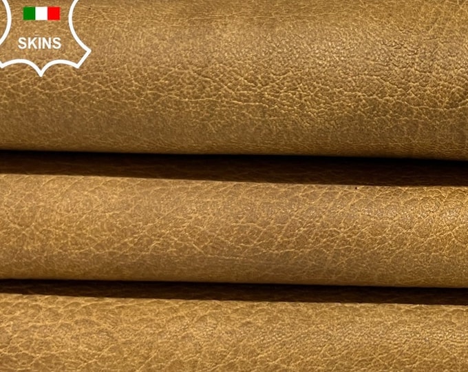 NATURAL CAMEL BROWN Distressed Vegetable Tan Vintage Look Thick Italian Lambskin Lamb Sheep Leather hide hides skin skins 4+sqf 1.1mm #B3182