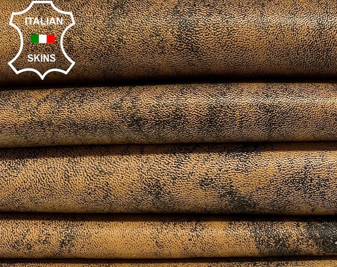 BROWN ANTIQUED VINTAGE Look Distressed Thick Soft Italian Lambskin Lamb Sheep Leather pack 2 hides skins total 12sqf 1.1mm #B8415