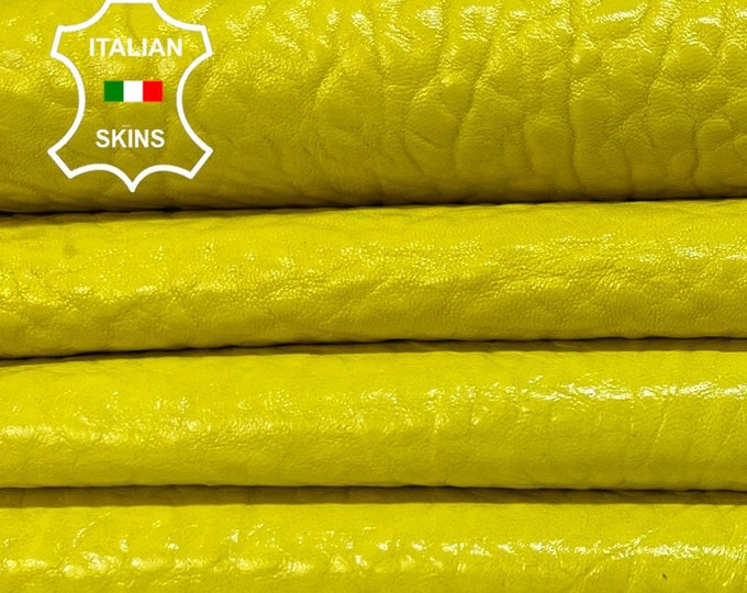 LEMON YELLOW Bubbly Grainy Thick Italian Lambskin Lamb Sheep Leather pack 2 hides skins total 11sqf 1.6mm #B6794