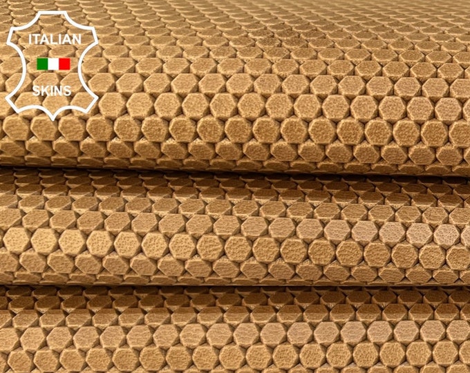 NATURAL SAND TAN Bee Nest Textured Print On Vegetable Tan Italian Goatskin Goat Leather hide hides skins 9sqf 1.0mm #B8834