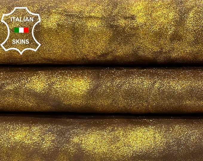 METALLIC YELLOW GOLD Wrinkled Vintage Look Thick Italian Goatskin Goat Leather hide hides skins skins 6sqf 1.5mm #C75