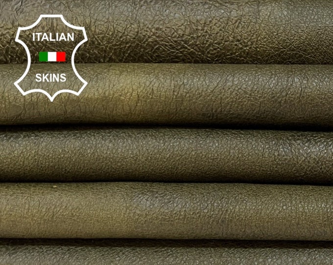 OLIVE GREEN CRINKLED Antiqued Vegetable Tan Soft Italian Lambskin Lamb Sheep Leather pack 2 hides skins total 12sqf 1.0mm #B4931