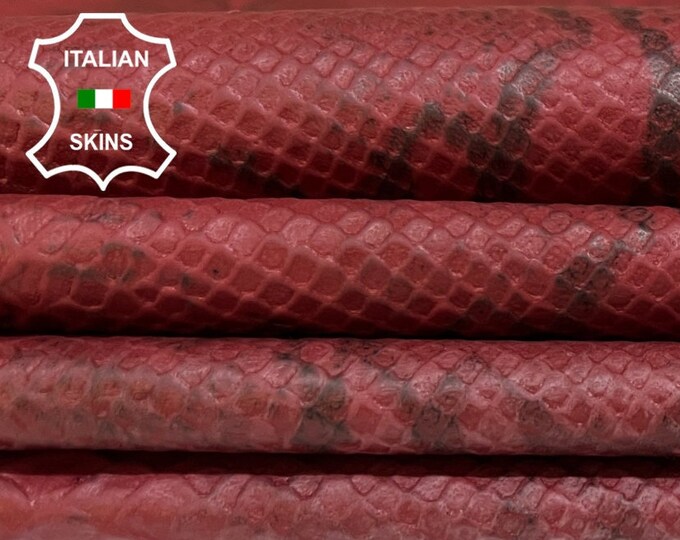 RED PYTHON SNAKE Textured Embossed Print On Vegetable Tan Thin Soft Italian Lambskin Sheep Leather pack 2 hides total 12sqf 0.5mm #B4804