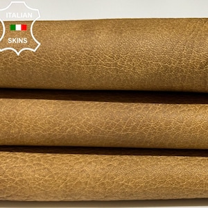 NATURAL CAMEL BROWN Distressed Vegetable Tan Vintage Look Thick Italian Lambskin Lamb Sheep Leather hide hides skin skins 4+sqf 1.1mm #B3182