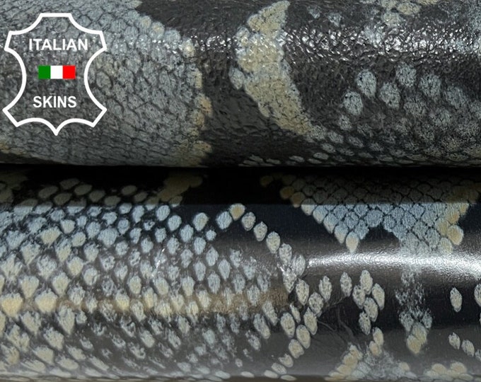 GRAY PYTHON SNAKE Print On Black Strong Italian Goatskin Goat Leather hide hides skin skins 3+sqf 0.8mm #B6632