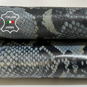 GRAY PYTHON SNAKE Print On Black Strong Italian Goatskin Goat Leather hide hides skin skins 3+sqf 0.8mm #B6632