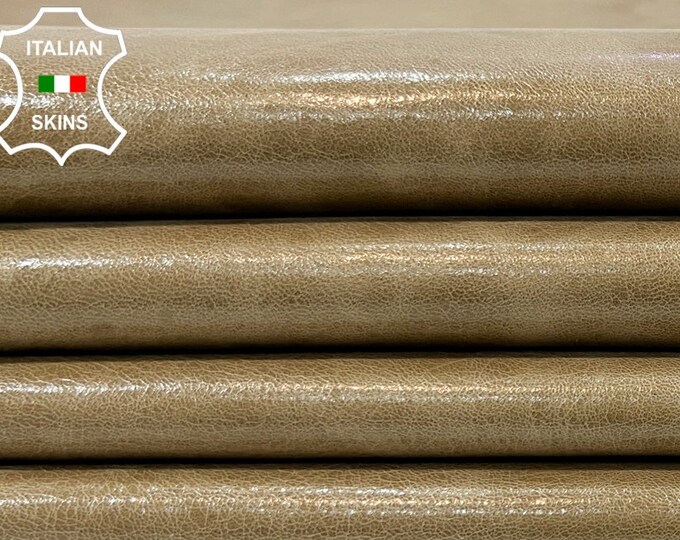 SAND LIGHT BROWN Waxy Shiny Vintage Look Soft Italian Goatskin Goat Leather pack 2 hides skins total 12+sqf 0.8mm #C482