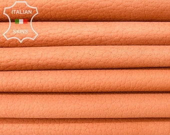 SALMON ORANGE PEBBLE Grainy Naked Thick Soft Italian Lambskin Lamb Sheep leather pack 2 hides skins total 12sqf 1.1mm #B7998