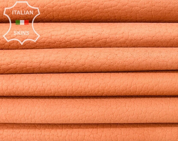 SALMON ORANGE PEBBLE Grainy Naked Thick Soft Italian Lambskin Lamb Sheep leather pack 2 hides skins total 12sqf 1.1mm #B7998