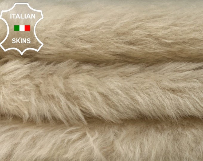 LIGHT BEIGE Hair On sheepskin shearling fur hairy sheep Italian leather skin skins hide hides 16"x22"   #B3963