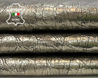 METALLIC PEWTER CRACKED Italian Goatskin Goat Leather skin 5sqf 0.7mm #C379