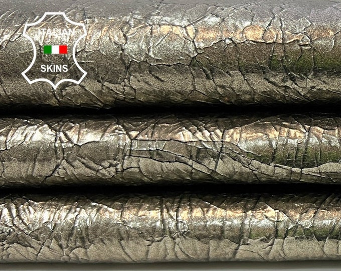 METALLIC PEWTER CRACKED Italian Goatskin Goat Leather hide hides skin skins 5sqf 0.7mm #C379