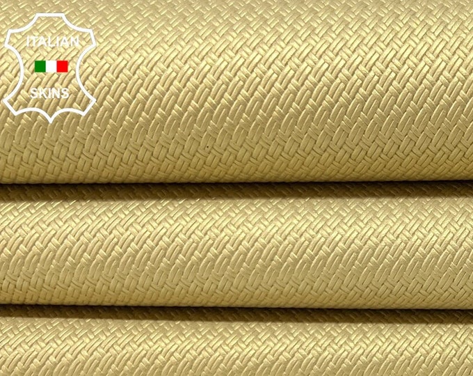 PEARLIZED GOLD WOVEN Textured Print On Italian Lambskin Lamb Sheep Leather hide hides skin skins 8sqf 0.7mm #B8841