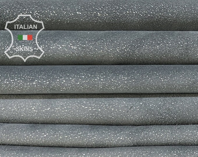GRAY GALASSIA LAME Print Dots Suede Soft Italian Goatskin Goat leather pack 2 hides skins total 9+sqf 0.7mm #B8217