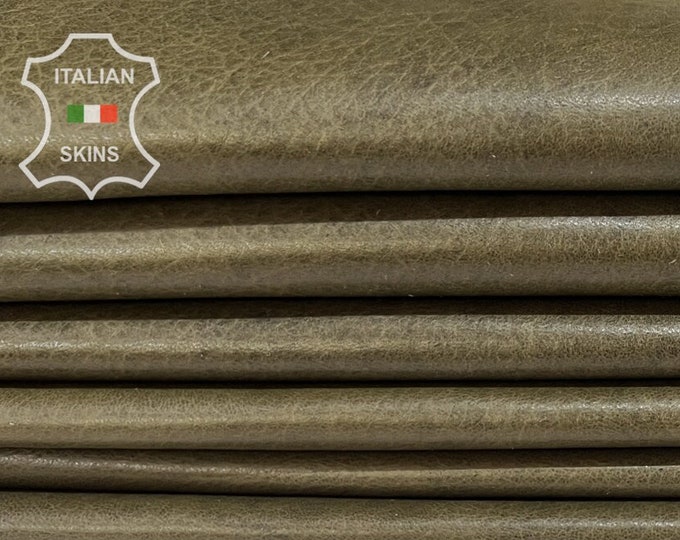 DARK OLIVE GREEN Rustic Antiqued Vegetable Tan Thin Soft Italian Lambskin Lamb Sheep Leather pack 2 hides skins total 11sqf 0.6mm #B7194