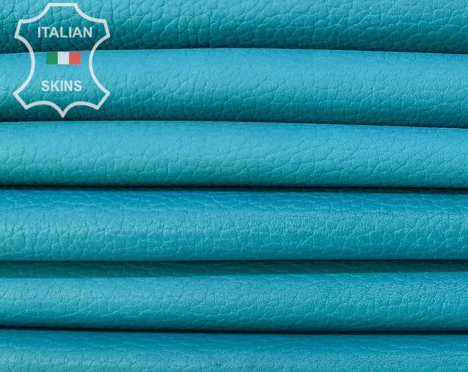 TEAL BLUE PEBBLE Grainy Naked Thick Soft Italian Lambskin Lamb Sheep leather pack 2 hides skins total 10+sqf 1.1mm #B7999