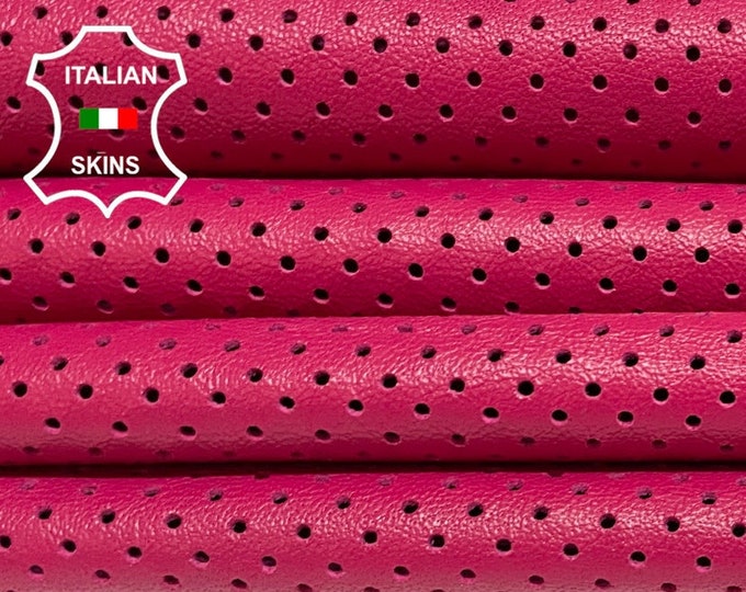 HOT PINK FUCHSIA Pinholes Perforated Textured Print Thin Soft Italian Lambskin Lamb Sheep Leather hides hide skin skins 7+sqf 0.6mm #B2088