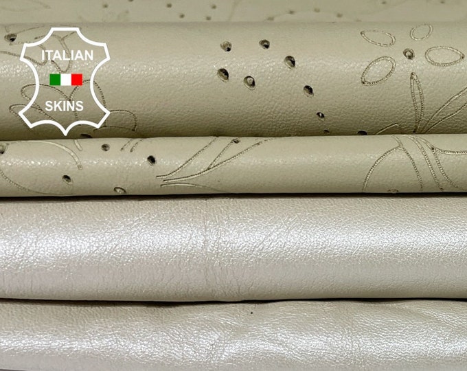 BEIGE PEARLIZED & LASER engrave soft Italian Lambskin Lamb Sheep leather hide pack 2 skins total 8sqf 0.7mm #A9296