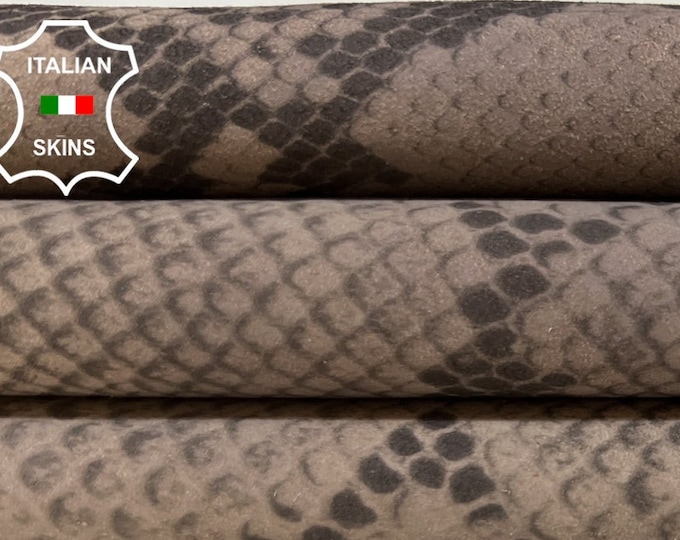 TAUPE SUEDE PYTHON Snake Print On Thick Soft Italian Goatskin Goat leather hide hides skin skins 4sqf 1.2mm #B4972