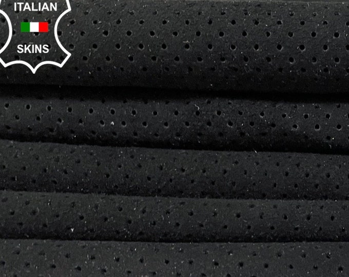 BLACK SUEDE PINHOLES Perforated Thin Soft Italian Lambskin Lamb Sheep Leather hides pack 5 skins total 25sqf 0.6mm #B2221