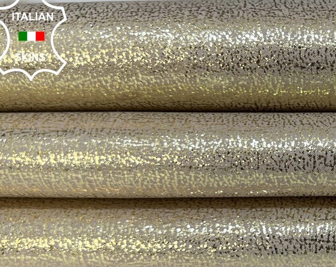 METALLIC LIGHT GOLD Crackled Vintage Look Soft Italian Lambskin Lamb Sheep Leather hide hides skin skins 5-8sqf 0.7mm #B5402