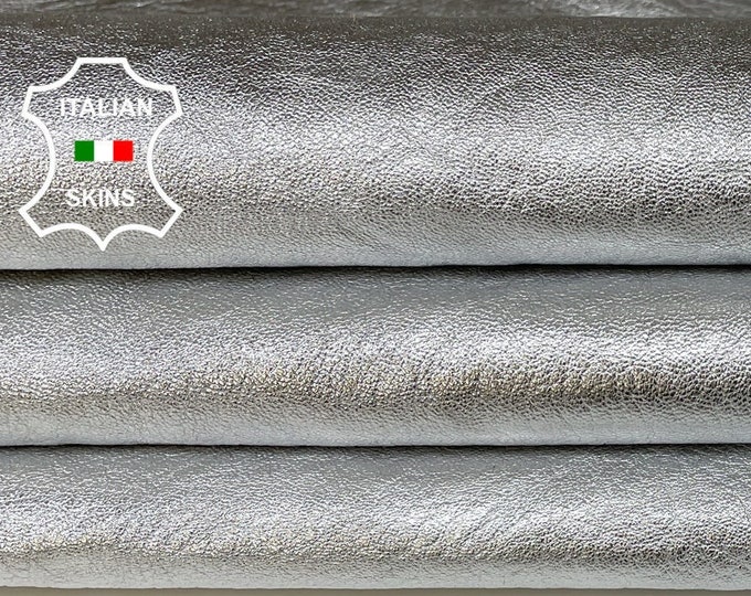 METALLIC SILVER ROUGH On Vegetable Tan Thick Italian Goatskin Goat Leather hides hide skin skins 6+sqf 1.2mm #B722