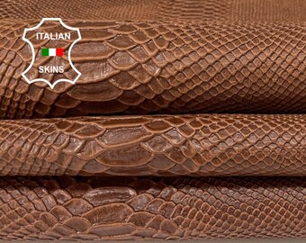 NATURAL BROWN SNAKE Embossed textured on vegetable tan Italian Lambskin Lamb Sheep leather pack 2 skins total 12sqf 0.7mm #A8821