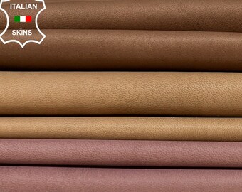 UNFINISHED 3 SHADES NAKED Brown Thin Soft Italian Lambskin Lamb Sheep leather pack 3 hides skins total 16sqf 0.6mm #B8360