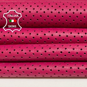 HOT PINK FUCHSIA Pinholes Perforated Textured Print Thin Soft Italian Lambskin Lamb Sheep Leather hides hide skin skins 7+sqf 0.6mm #B2088